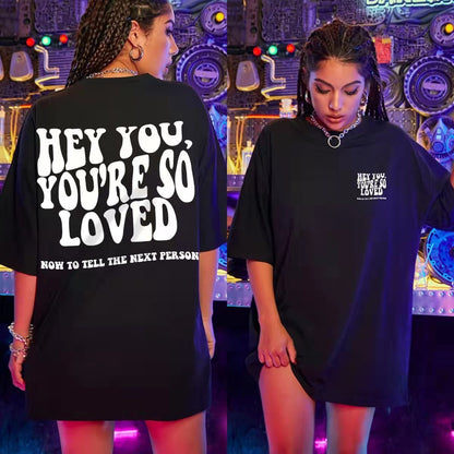 Front And Back Letter Print European And American Drop Shoulder Short Sleeves