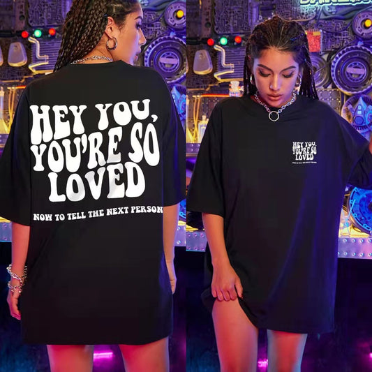 Front And Back Letter Print European And American Drop Shoulder Short Sleeves